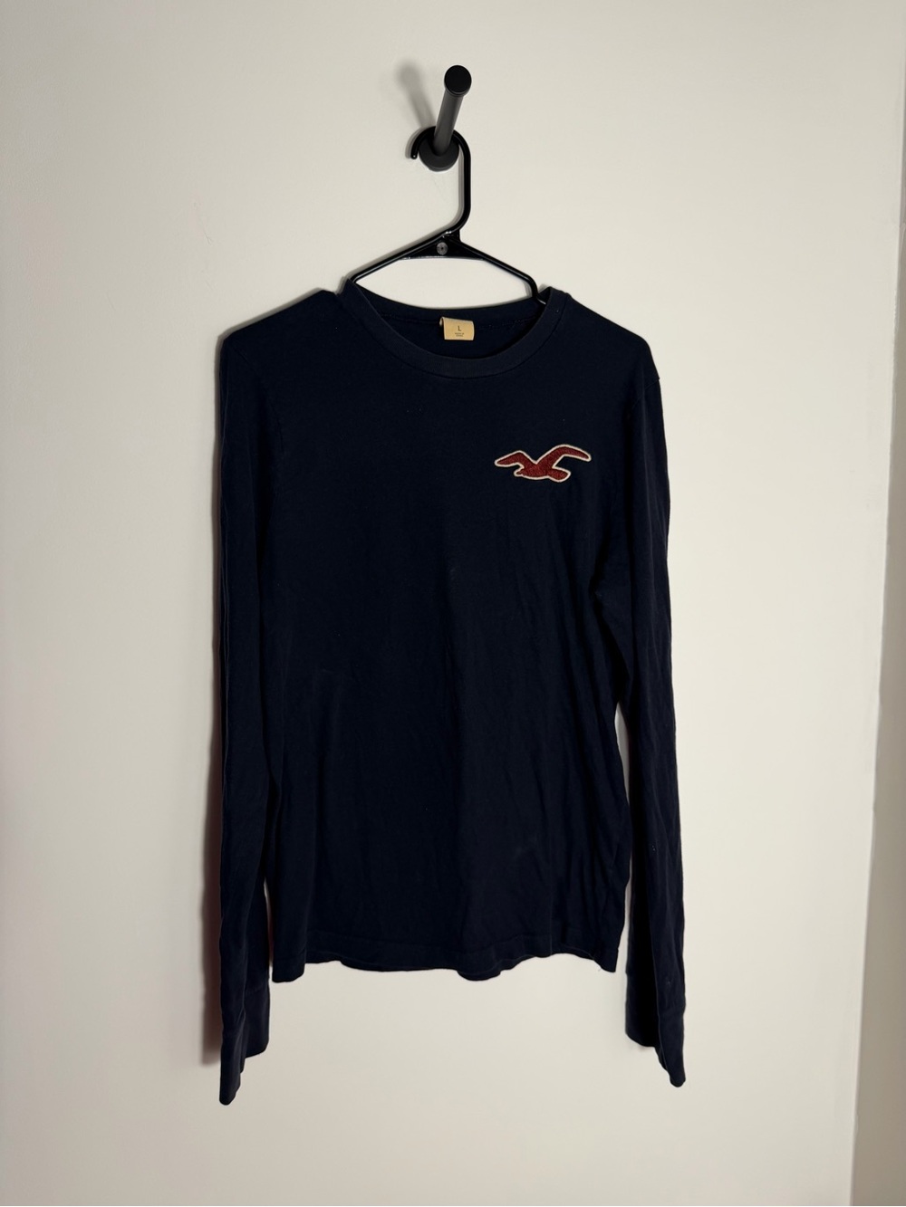 Hollister Navy Long Sleeve Shirt with Red Embroidered Logo